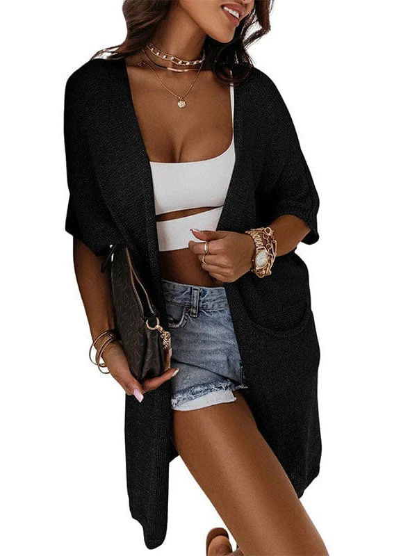 Women'S Elegant Loose Cardigan Jacket With Mid-Length Sleeves
