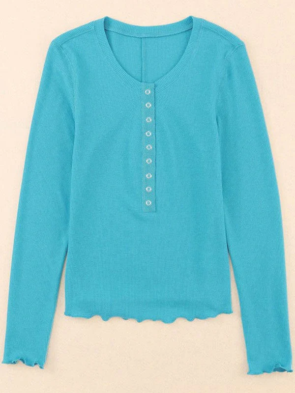 Stylish Retro Long-Sleeve Waffle Top For Women