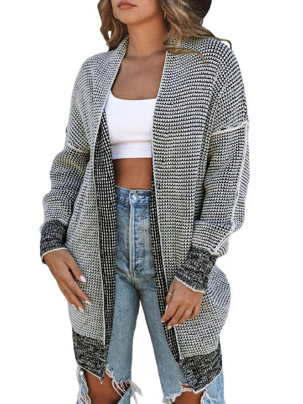Women'S Fashionable Knit Cardigan Sweater With Mid-Length Cut