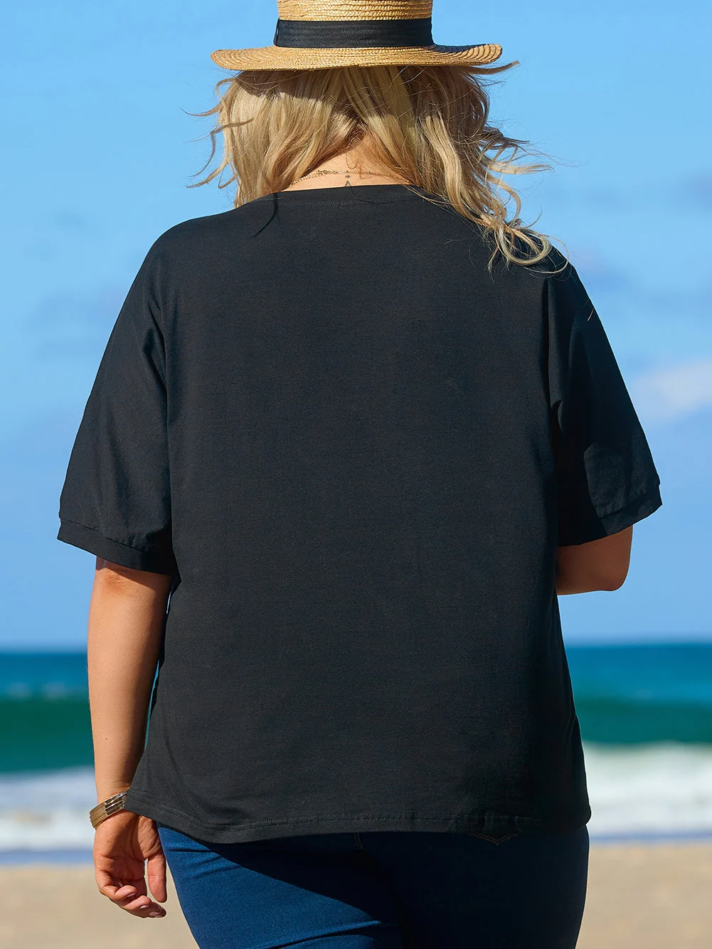 Chic Black Star Sequin Plus Size T-Shirt