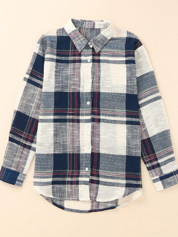 Women'S Loose Plaid Cardigan Shirt With Casual Pocket