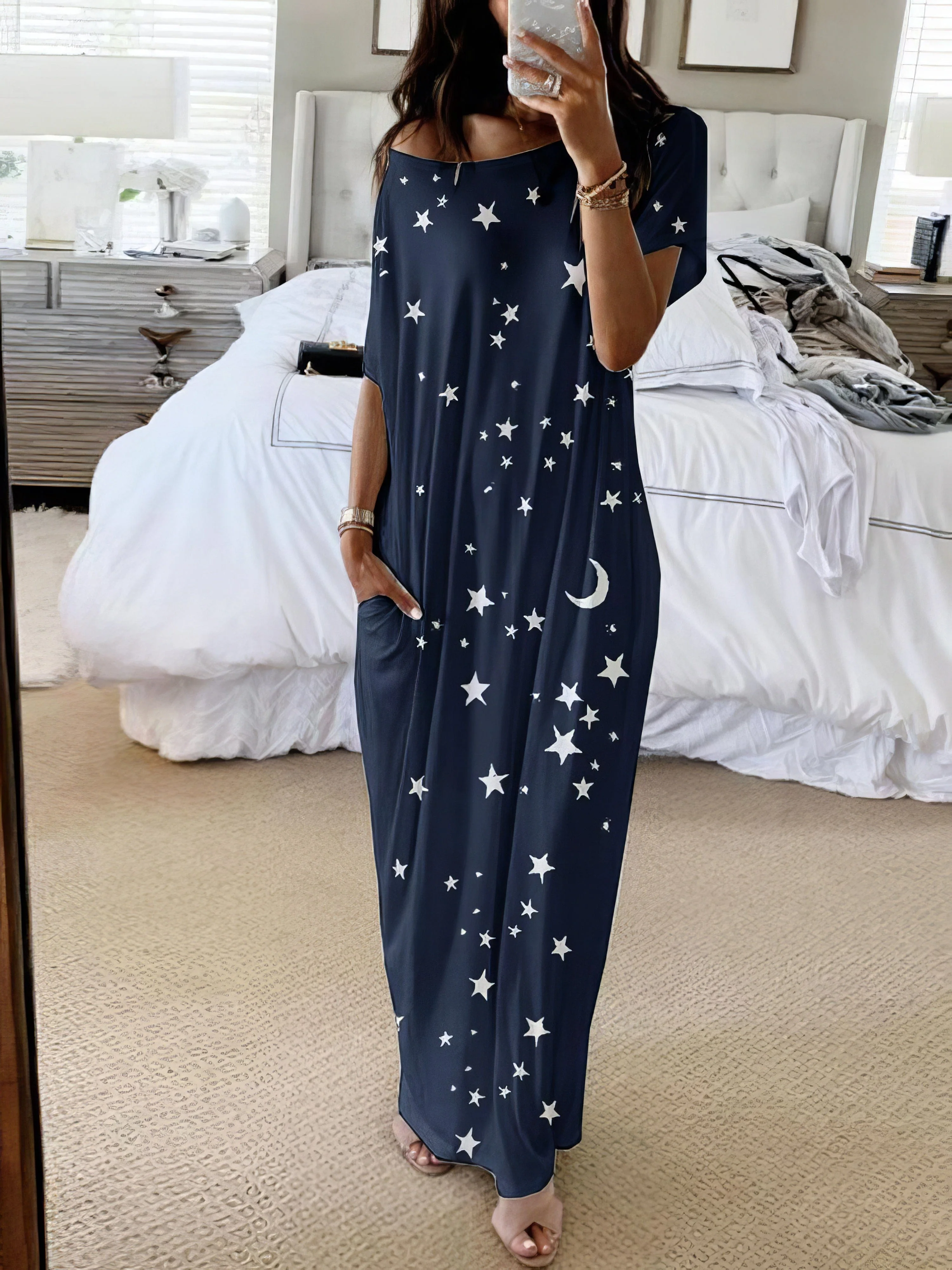 Starry Night Short Sleeve Maxi Dress