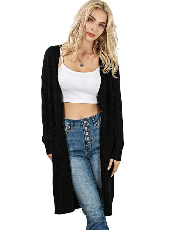 Women'S Relaxed Mid-Length Viscose Cardigan With Large Pockets