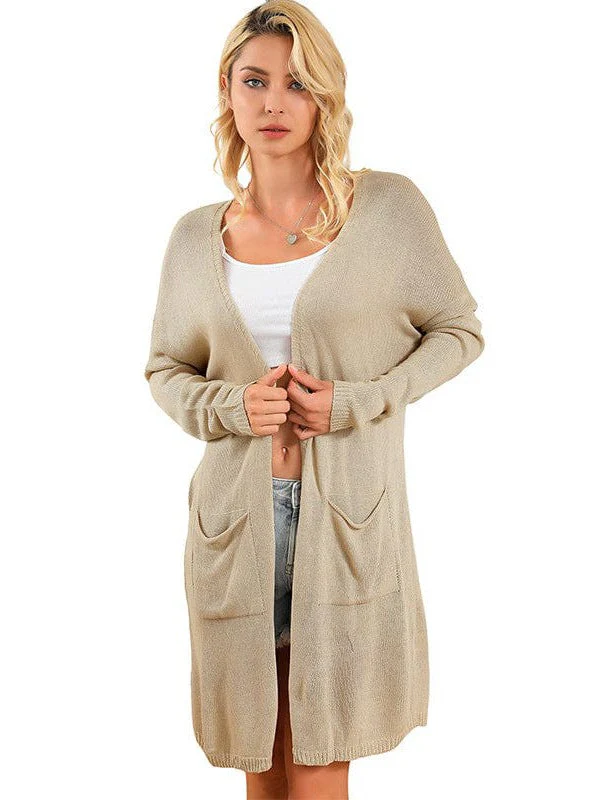 Stylish Mid-Length Knit Cardigan With Lazy Solid Color Design For Women Offering Fashionable Comfort