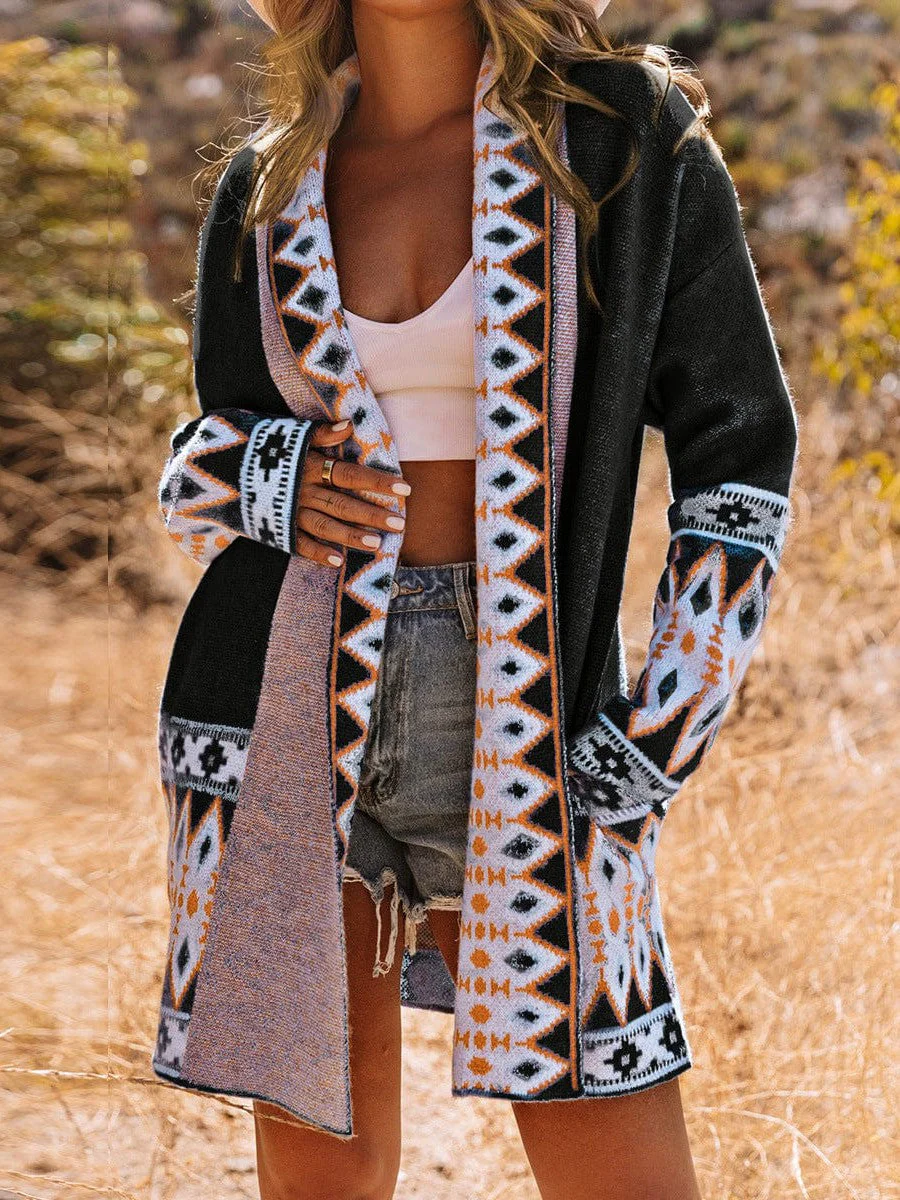 Ethnic Style Geometric Print Knit Cardigan For Street Chic Women
