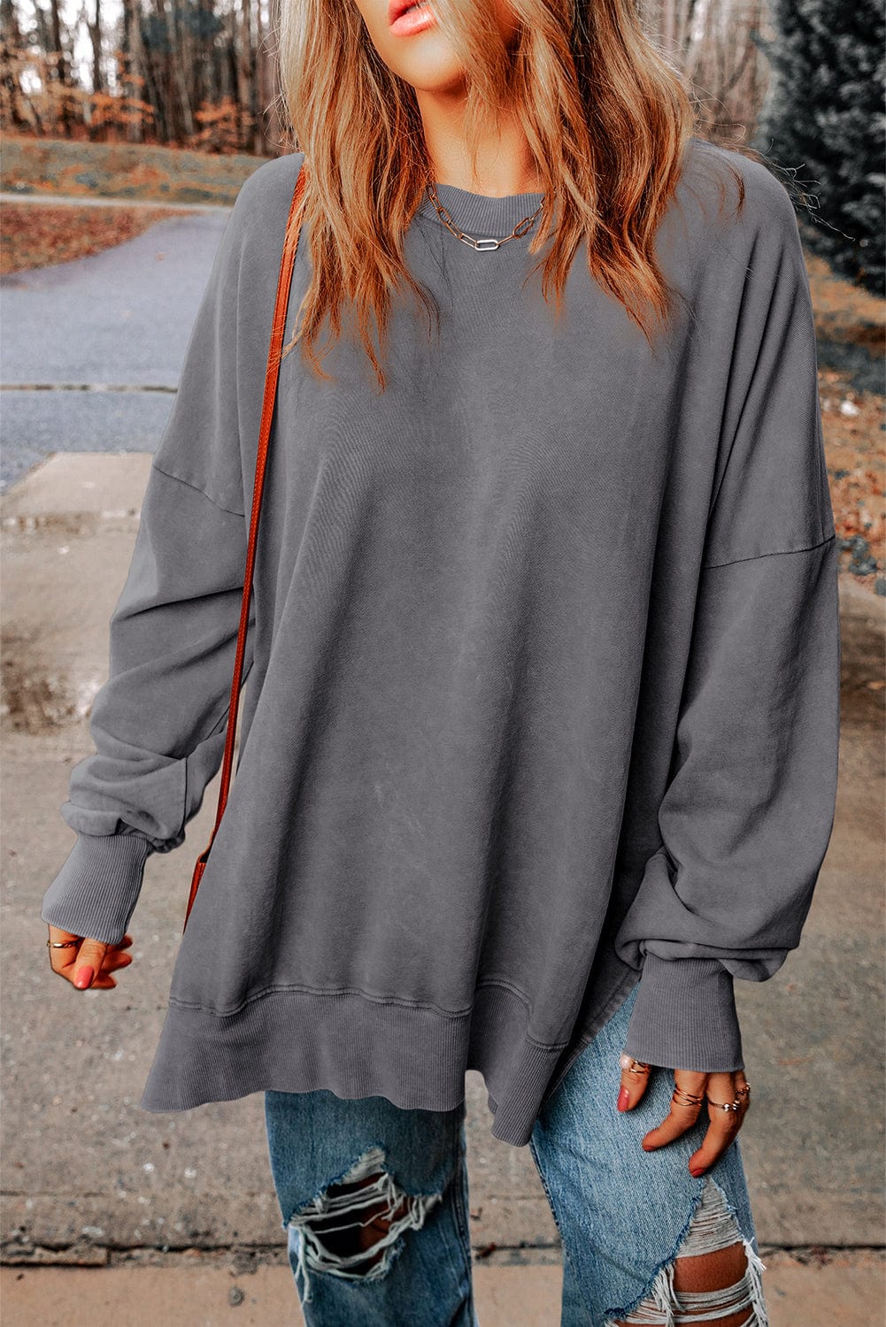 Oversized Crewneck Pullover Workout Long Sleeve Hoodie