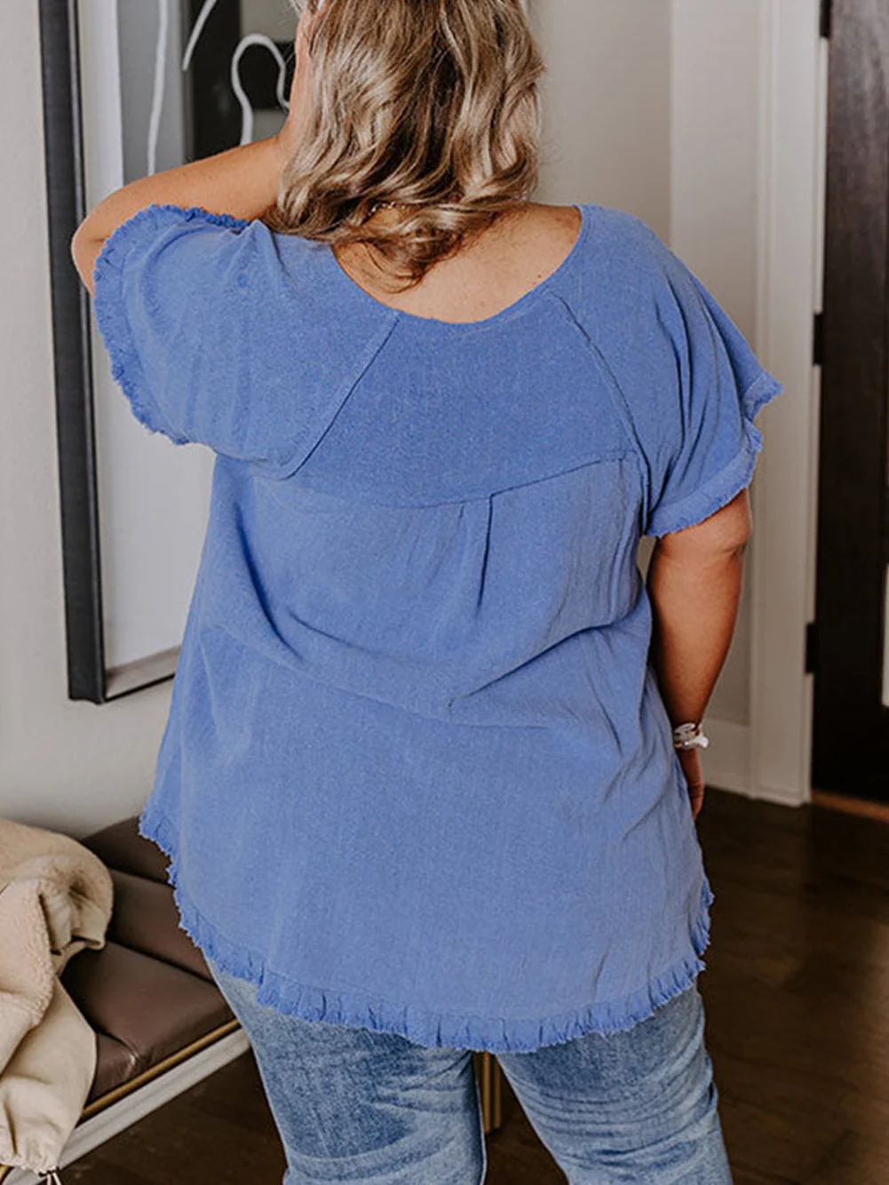 Ashleigh Blue Plus Size Raw Hem Short Sleeve Shift Top