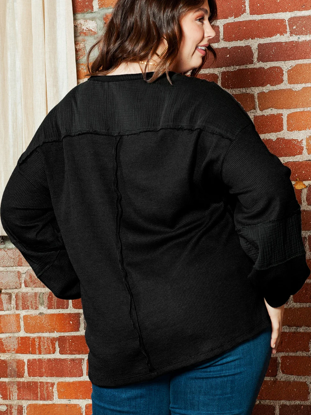 Retro Black Crinkle Patch Plus Size Top