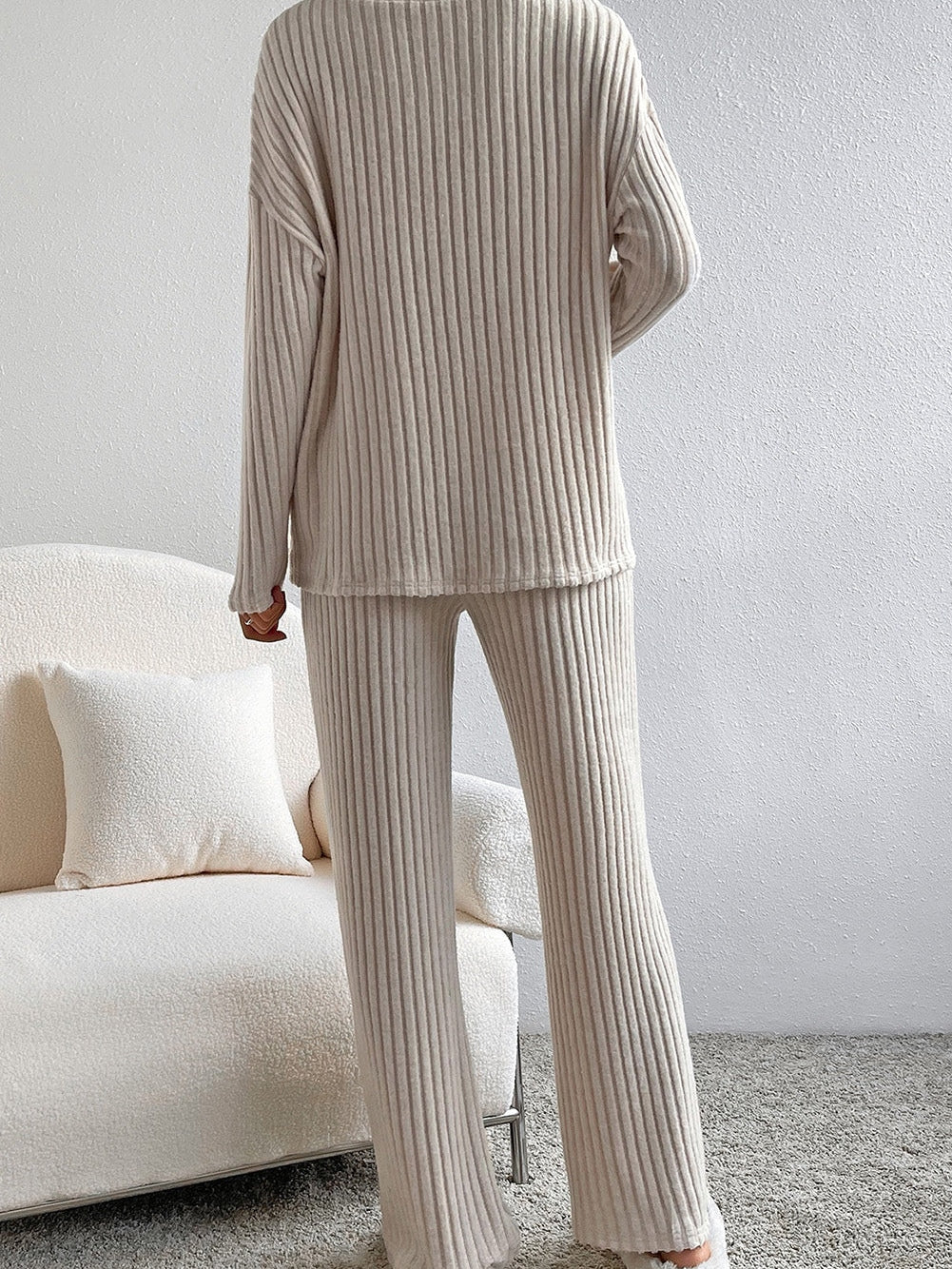 Cozy Ribbed V Neck Plus Size Lounge Set