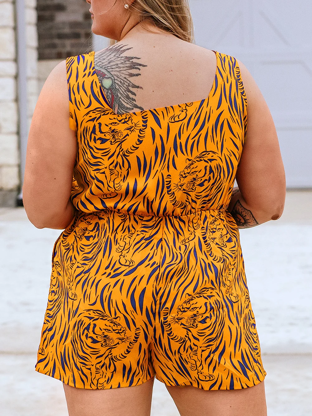 Sunny Plus Size Tiger Stripe V Neck Sleeveless Romper