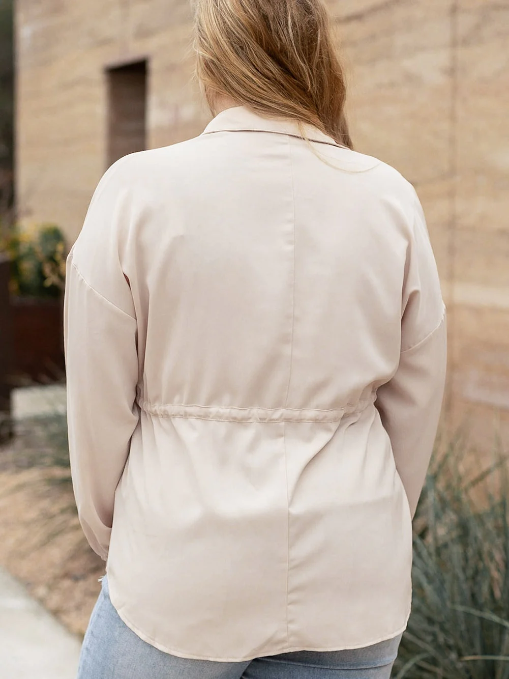 Romantic Khaki Shift Style Plus Size Tunic Blouse