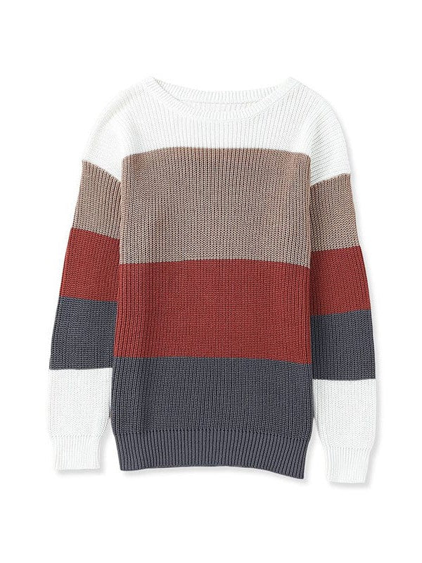 Casual Striped Contrasting Color Sweater With Loose Fit Women'S Top