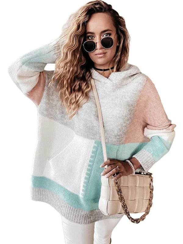 Cozy Pullover Hooded Sweater With Colorful Accents For Women