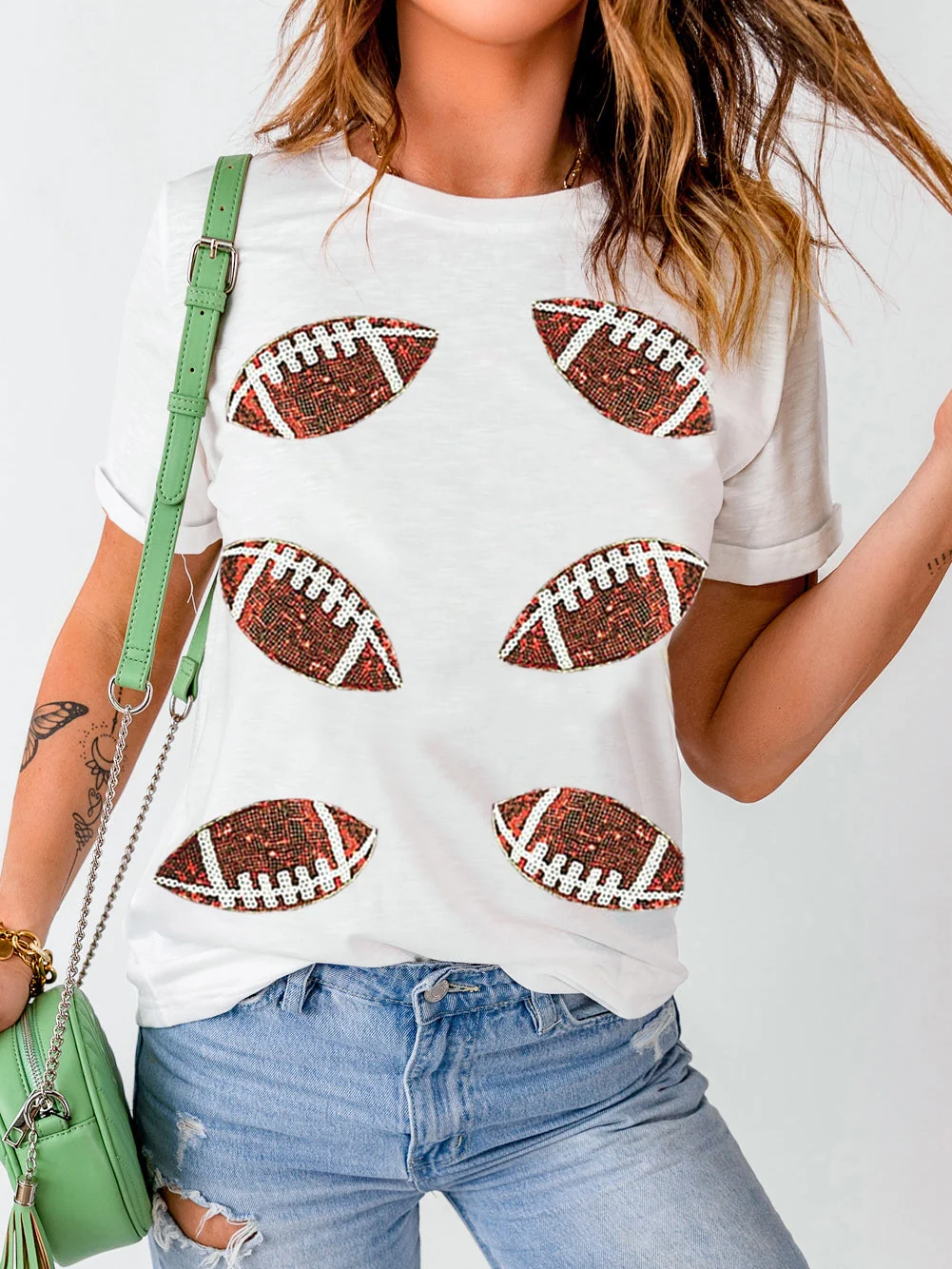 Sparkling White Rugby Sequin Graphic Tee