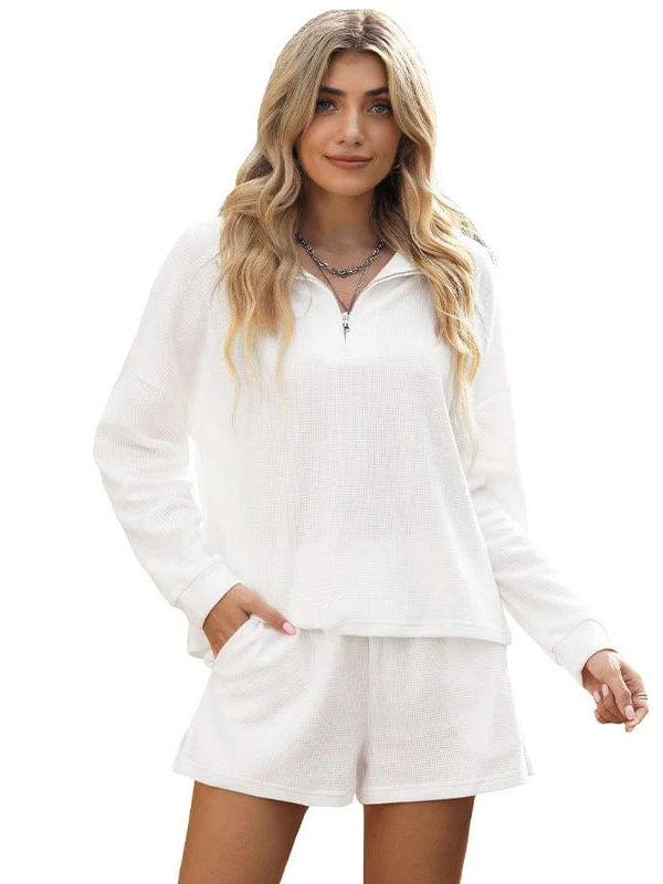 Women'S Street Style Two-Piece Waffle Fabric Sports Suit With Long Sleeves