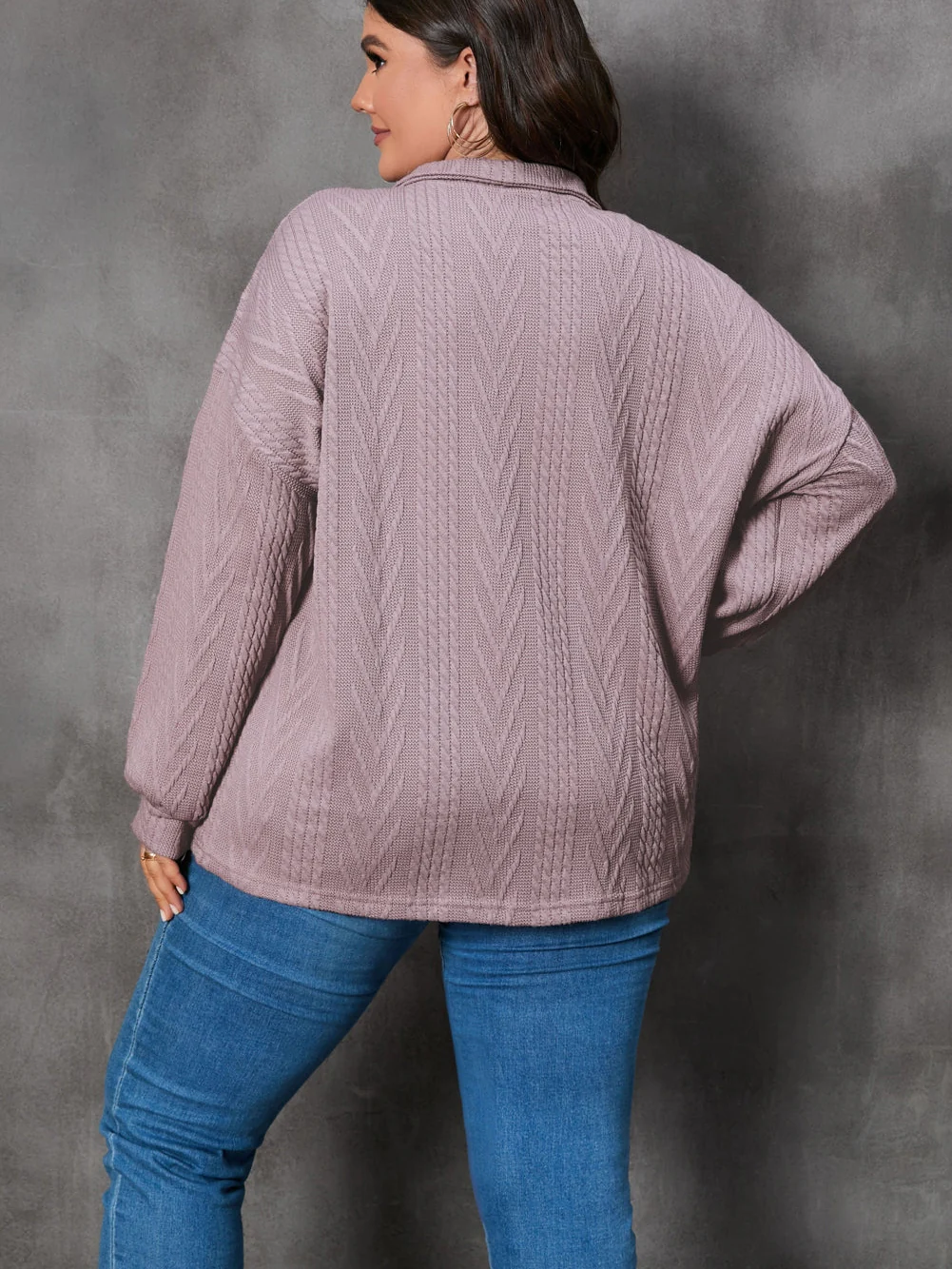 Plus Size Textured Knit Zip Neck Pullover