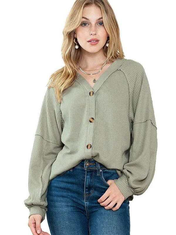 Women'S Casual Waffle Knit Long Sleeve Sweater