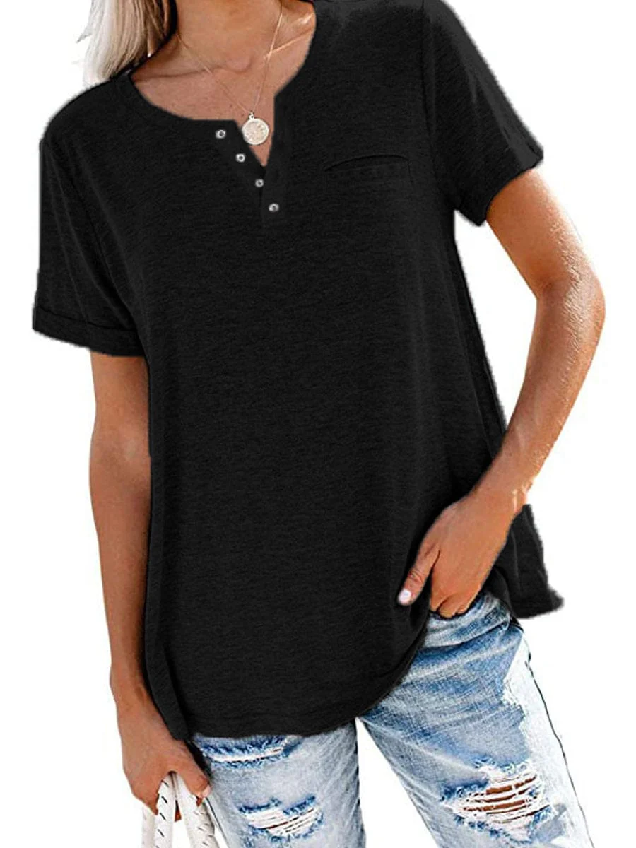 Casual Short Sleeve Crew Neck Tunic Basic Blouse