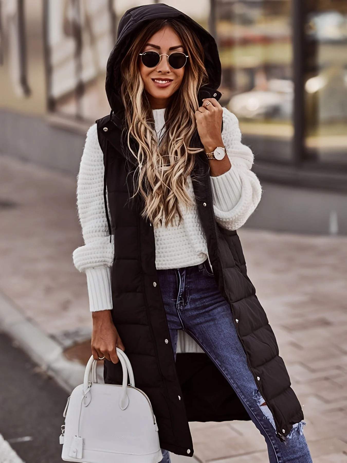 Stylish Sleeveless Hooded Chic Long Vest Coat