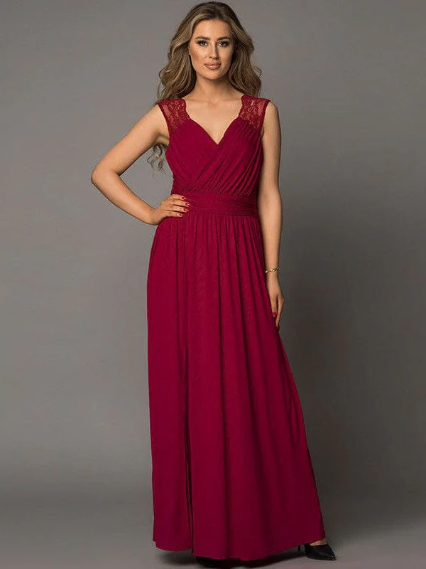 Solid V-Neck Long Sleeve Slit Dress