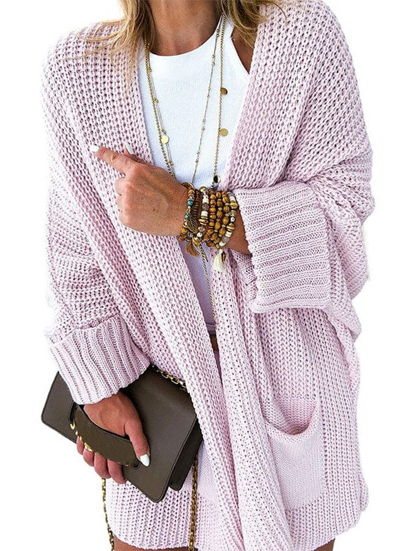 Dolman Sleeve Loose Cardigan Sweater In Solid Color