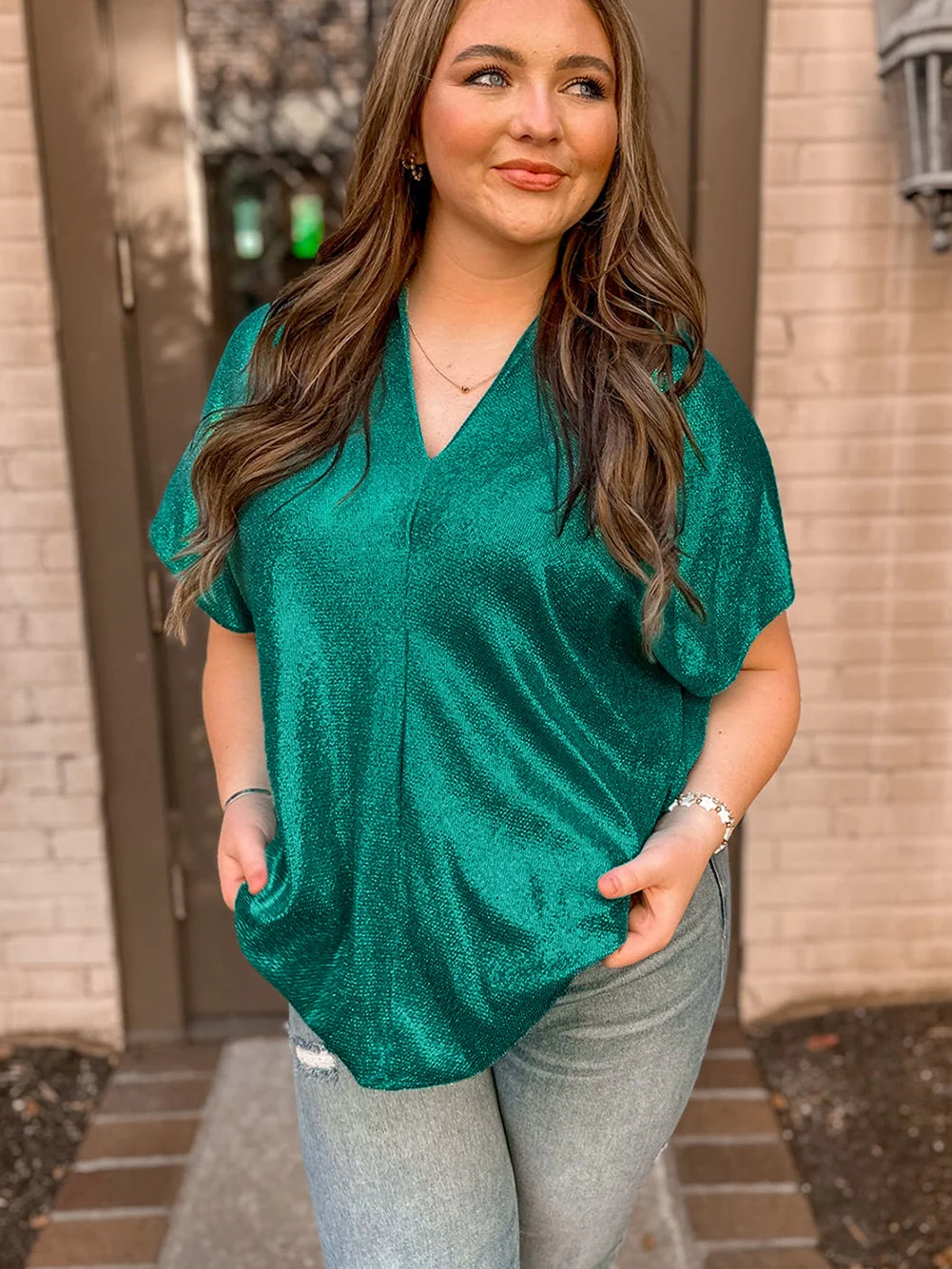 Glimmering Skobeloff V Neck Plus Size T-Shirt