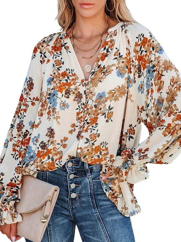 Geometric Print Polyester Pullover With Long Sleeves And Loose Fit