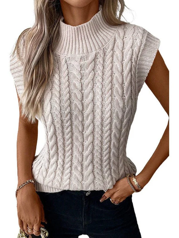 Trendy Turtleneck Sleeveless Sweater In Classic Solid Color