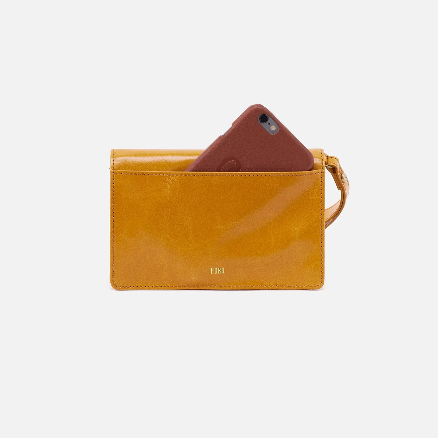 Jill Wristlet in Polished Leather - Warm Amber Black