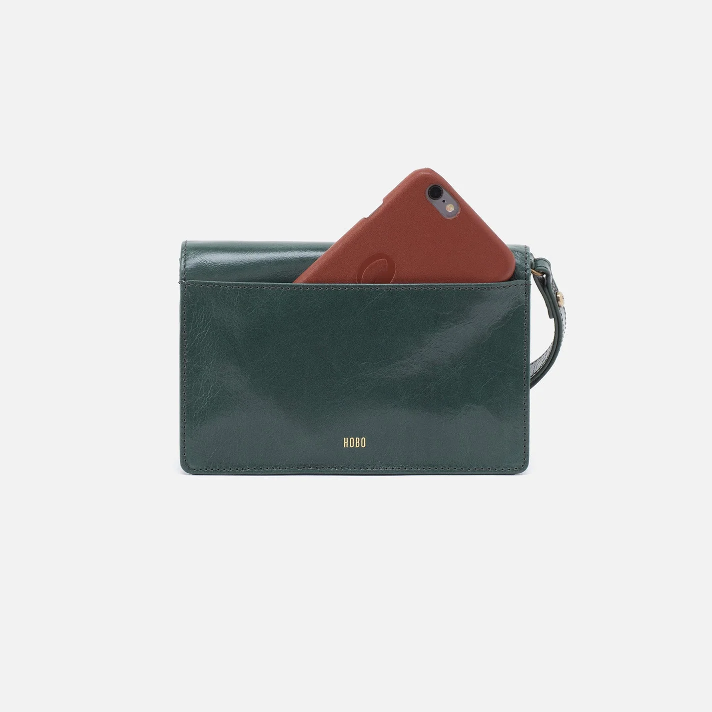 Jill Wristlet in Polished Leather - Sage Leaf Black