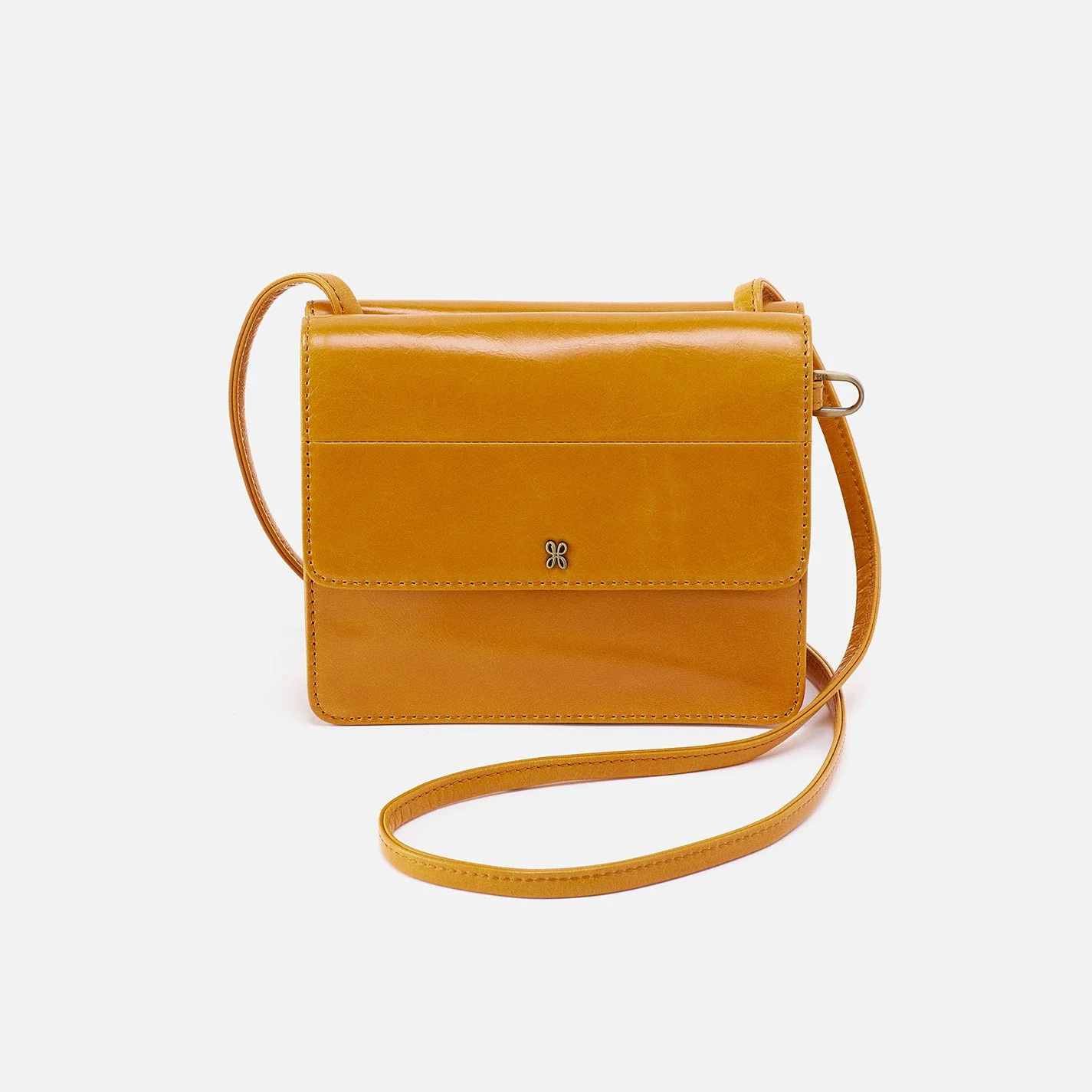 Jill Wallet Crossbody in Polished Leather - Warm Amber Black