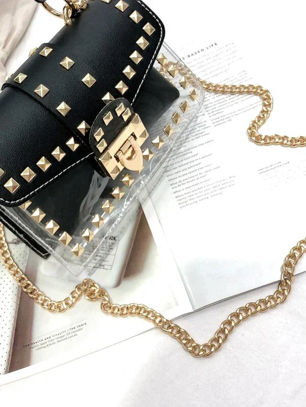 Ladies satchel bag with rivet decor