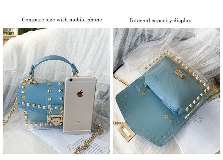 Ladies satchel bag with rivet decor