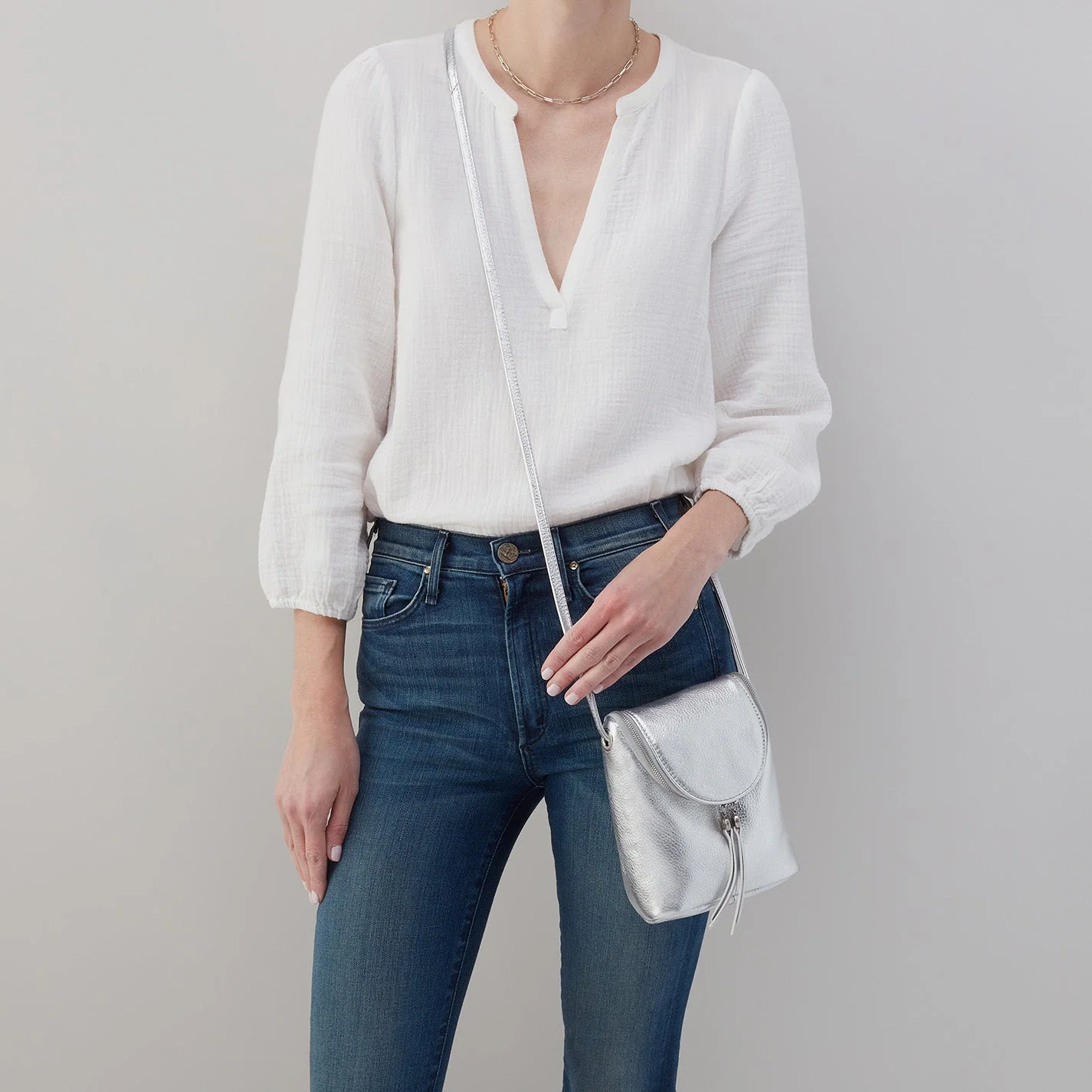 Fern Crossbody in Metallic Leather - Argento Gold Leaf