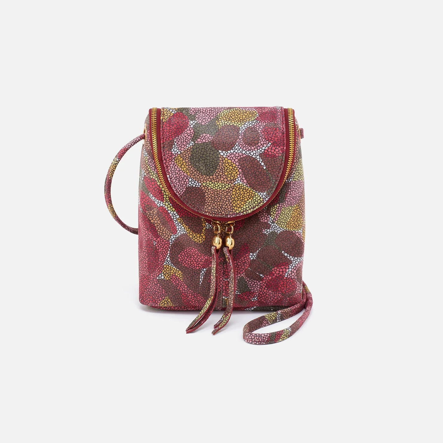 Fern Crossbody in Printed Leather - Abstract Foliage Gold Leaf