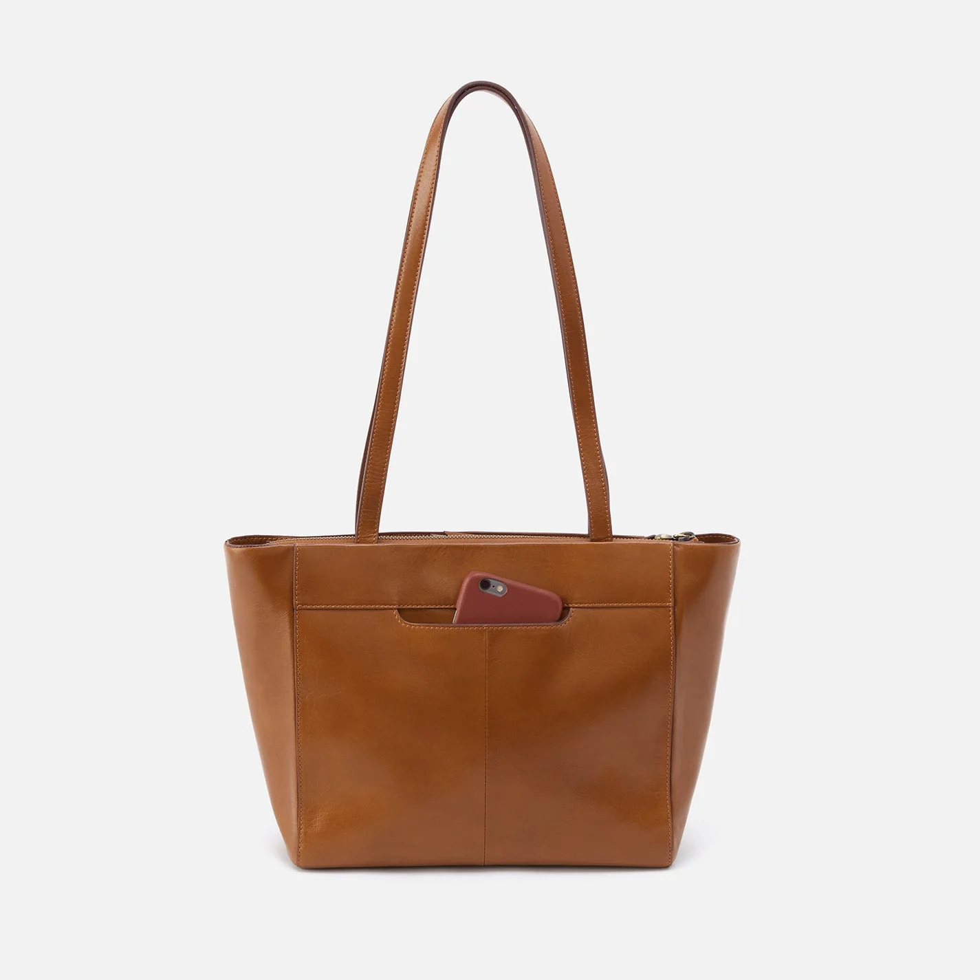 Haven Tote in Polished Leather - Truffle Black