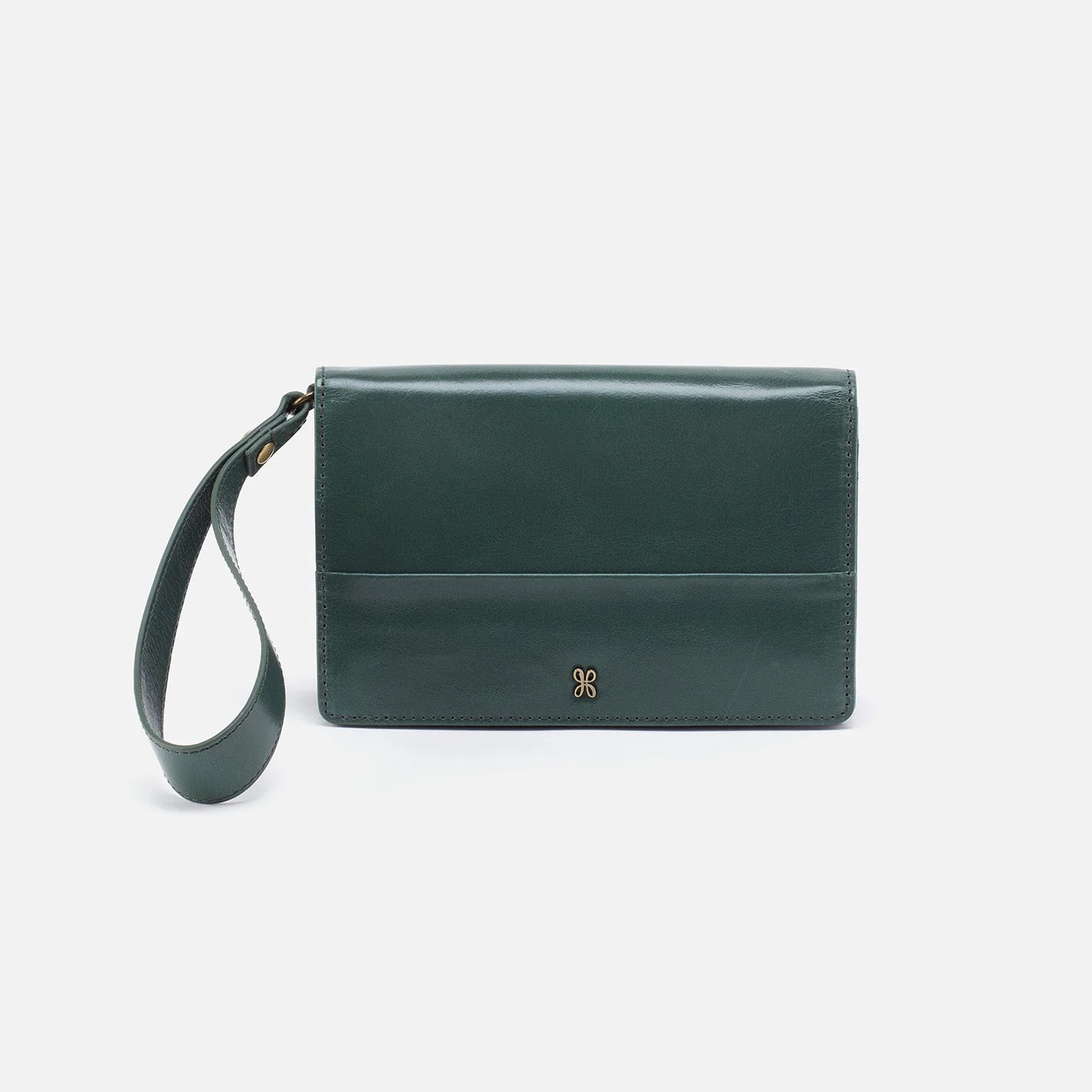 Jill Wristlet in Polished Leather - Sage Leaf Black