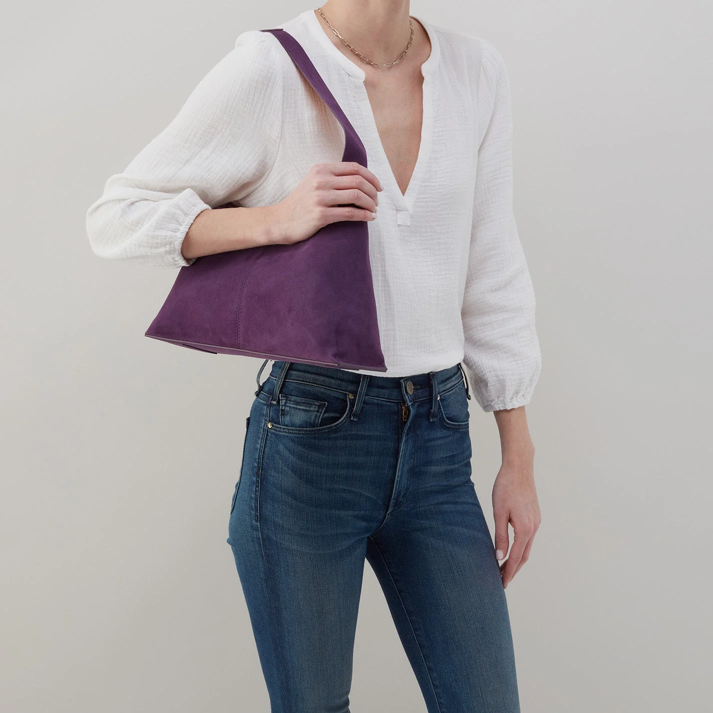 Joni Shoulder Bag in Bonded Suede - Viola Cognac