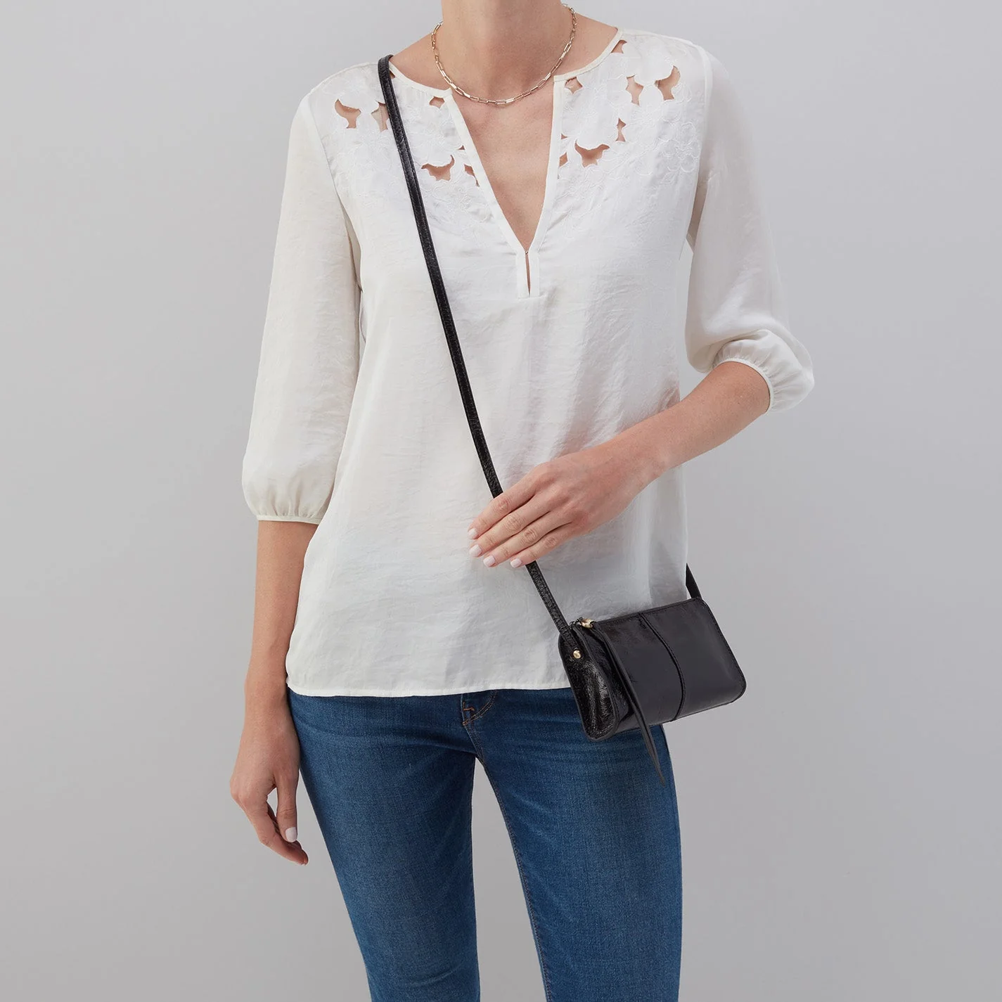 Jewel Crossbody in Polished Leather - Nightshade Black