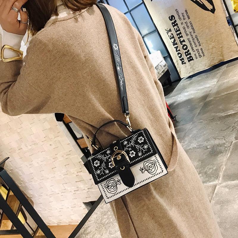 Ladies shoulder and crossbody bag vintage embroidered flower detail beautiful bag