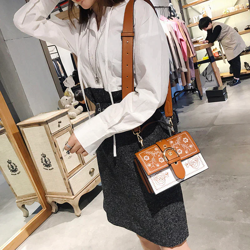 Ladies shoulder and crossbody bag vintage embroidered flower detail beautiful bag