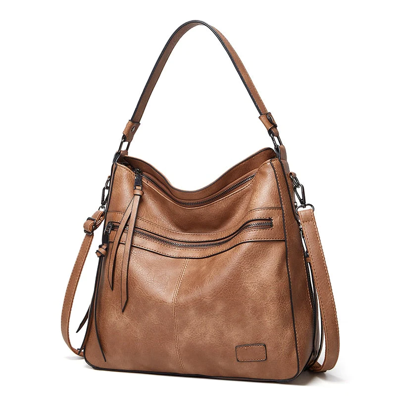 Zip Top Leather Tote Bag
