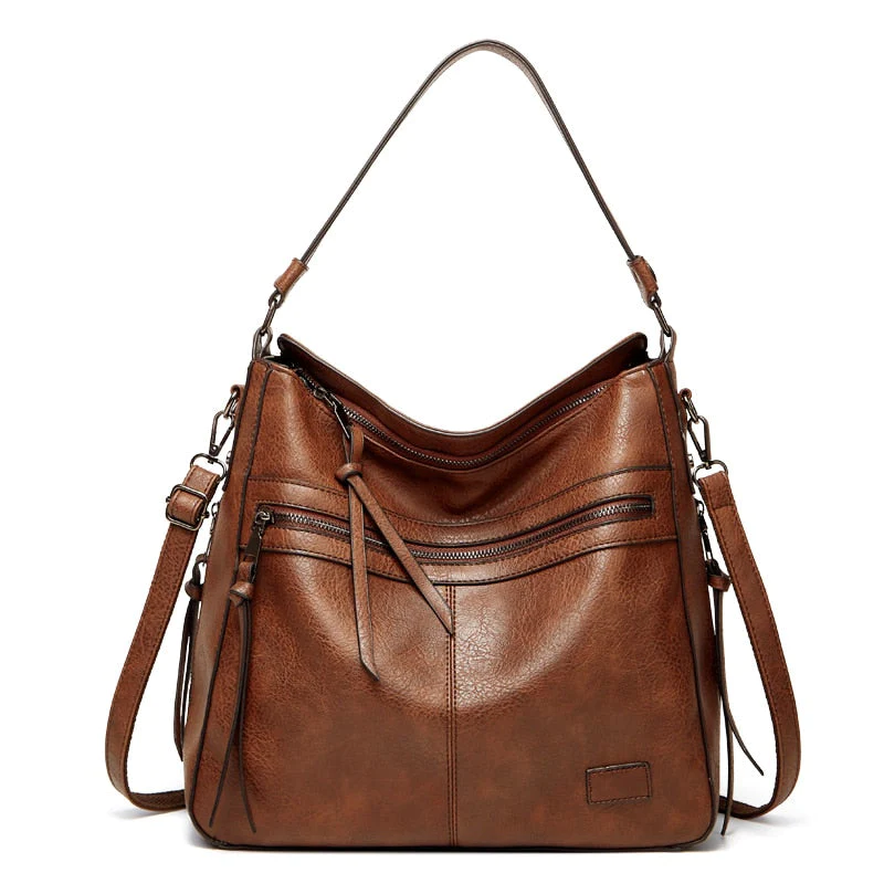 Zip Top Leather Tote Bag