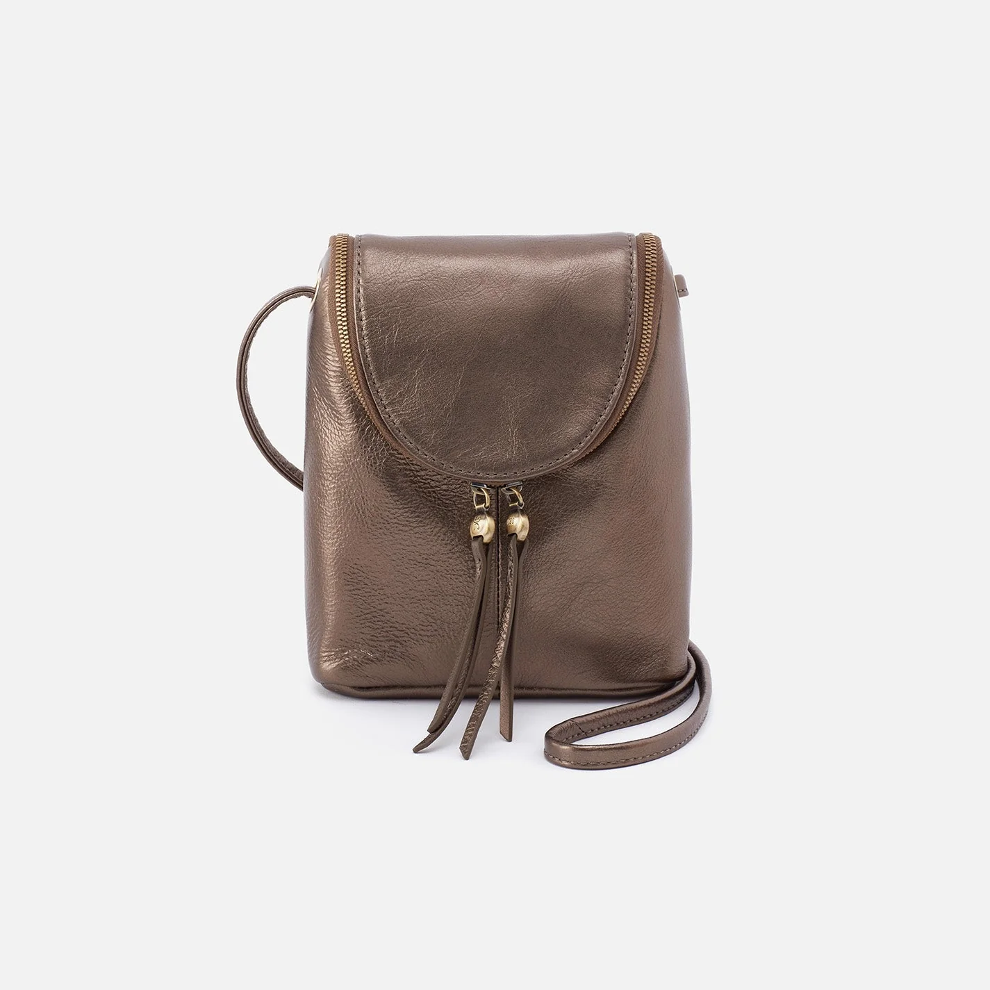 Fern Crossbody in Pebbled Metallic Leather - Pewter Gold Leaf