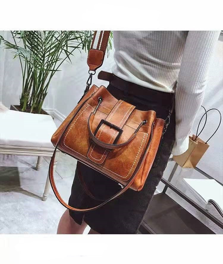 Ladies bucket handbag soft PU leather versatile and fashionable