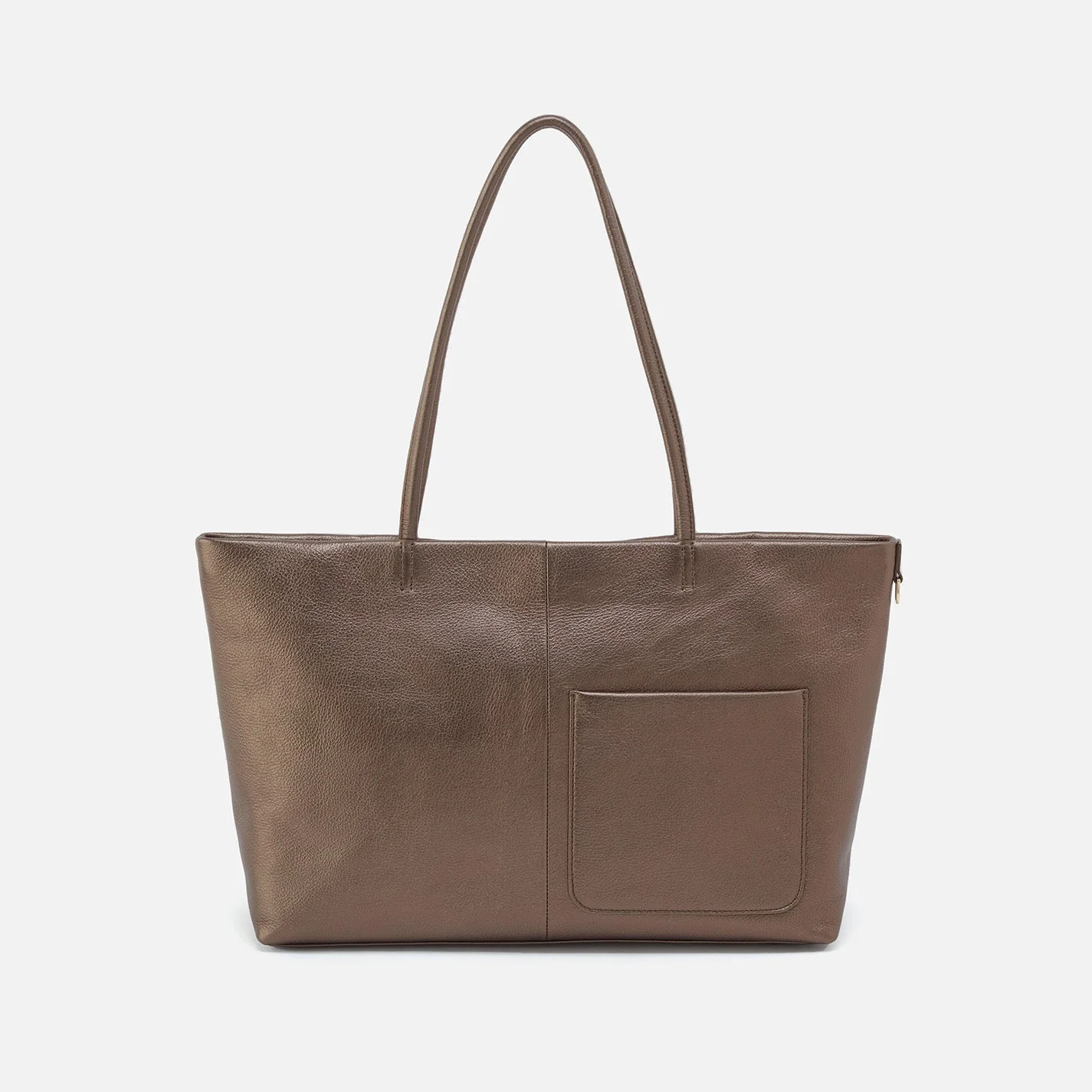 Tripp East-West Tote in Pebbled Metallic Leather - Pewter - Sandstorm