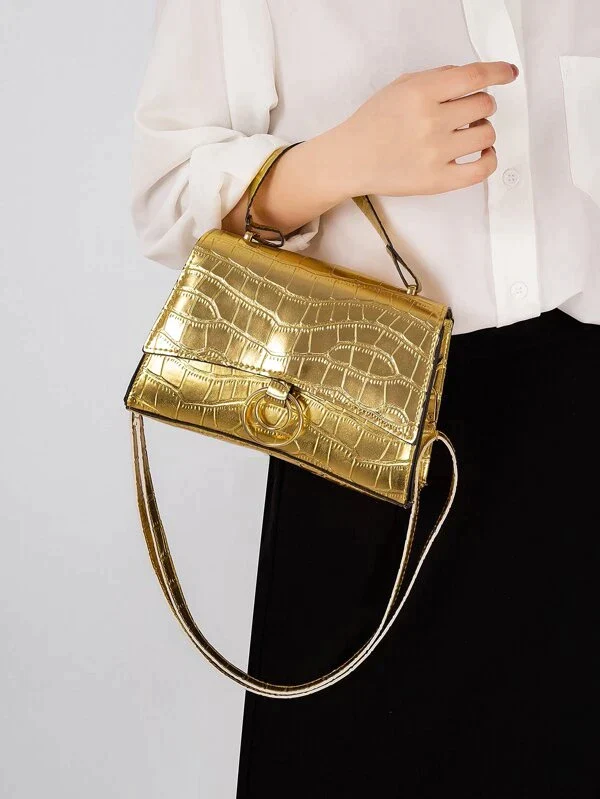 Ladies metallic satchel bag