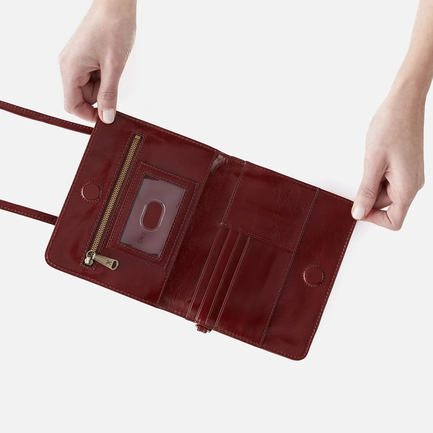 Jill Wallet Crossbody in Polished Leather - Henna Black