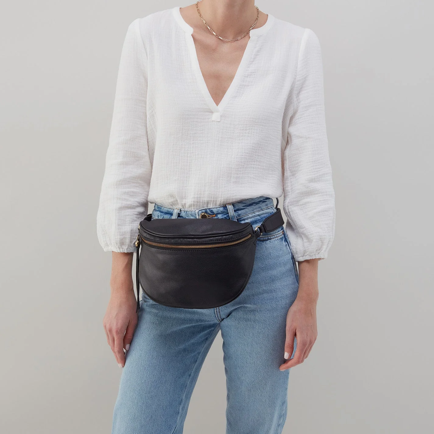 Juno Belt Bag in Silk Napa Leather - Black Granite Grey