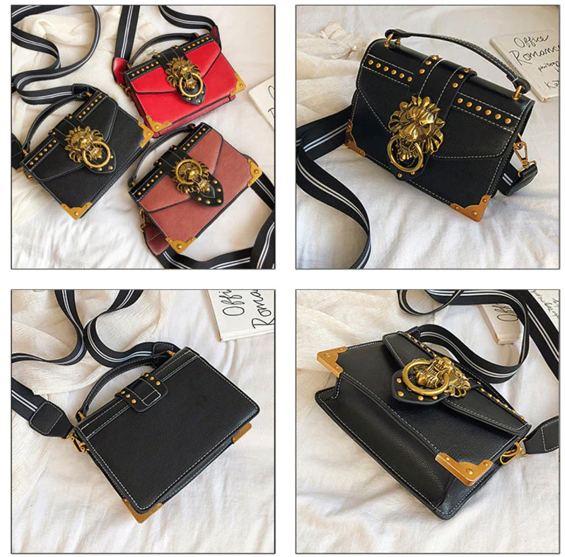 Ladies crossbody bag lion head metal detail